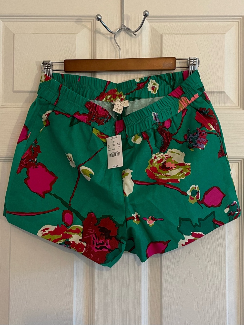 J. Crew Emerald Green Floral Pull On Shorts Tropical Summer Size 6 Vacation